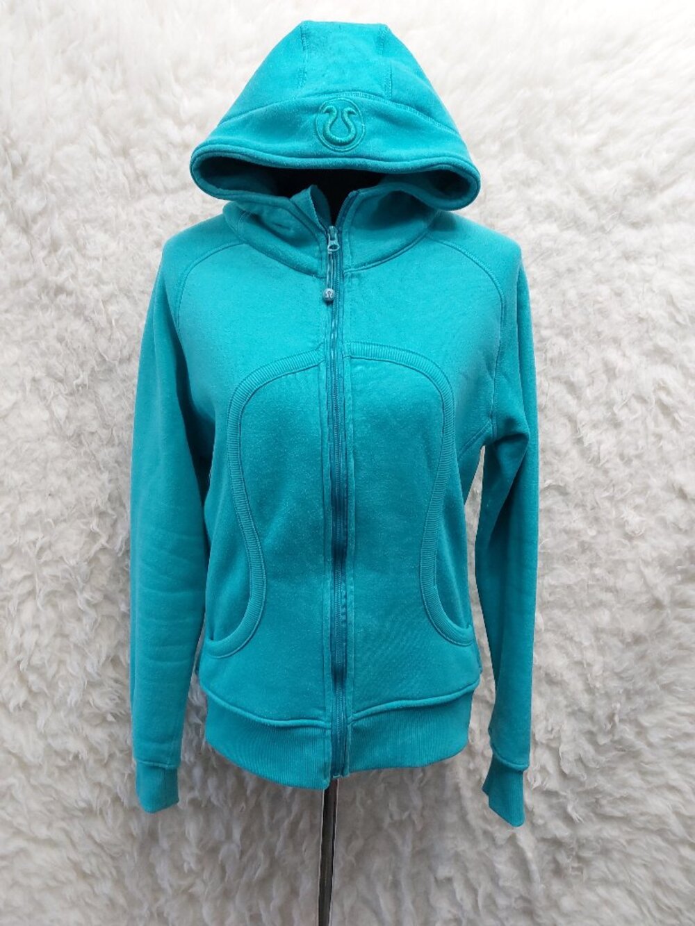 Lululemon Athletica Blue Classic Scuba Full-Zip Hoodie Soft Fleece Embroidered 8